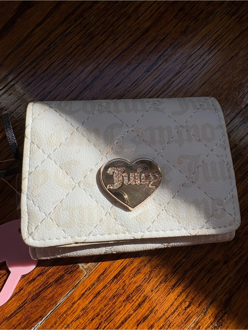 Juicy Couture Cream Quilted Heart Logo Wallet